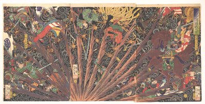 Masakiyos herausfordernde Schlacht, aus Taiheiki (Chronik des großen Friedens) - Tsukioka Yoshitoshi