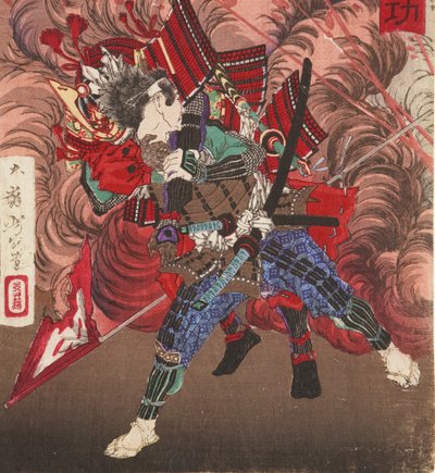 Okubo Hikozaemon sauvant Tokugawa Ieyasu sur le champ de bataille, 1881 - Tsukioka Yoshitoshi