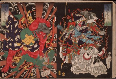 Krieger auf Schädel; Kintoki überwältigt einen Dämon - Tsukioka Yoshitoshi