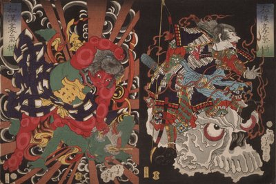 Guerrier sur un crâne et Kintoki maîtrisant un démon, de la série Valeur en Chine et au Japon - Tsukioka Yoshitoshi