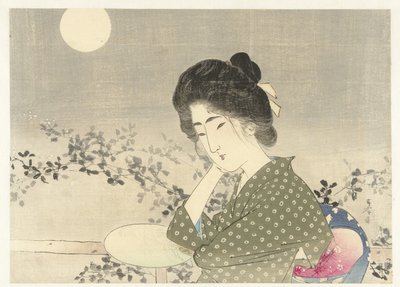 Femme avec un éventail au clair de lune - Tsutsui Toshimine