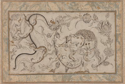 Lion, chi-lin et dragon dans des motifs floraux, période ottomane - Turkish School