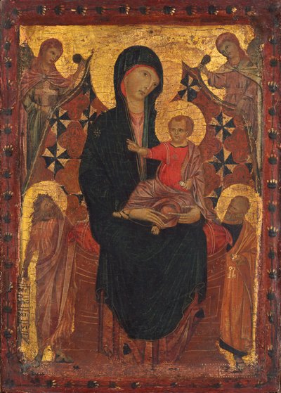 Madone et enfant avec Saint Jean-Baptiste, Saint Pierre et deux anges - Tuscan 13th Century