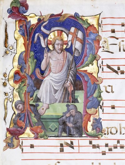 Très grande lettre historiée "A", montrant la Résurrection, vers 1400-1450 - Tuscan School