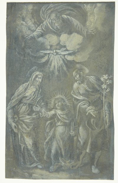 La Sainte Famille en marche sous Dieu le Père et le Saint-Esprit - Ubekendt