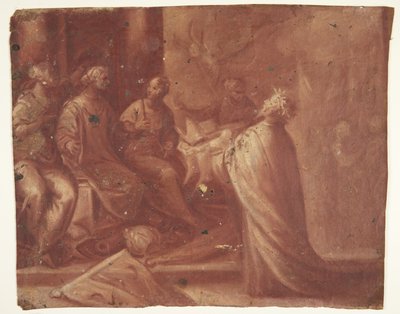 Jésus remet une mitre à une femme sur un trône entourée de deux femmes (allégorie) - Ubekendt
