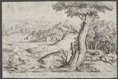 Paysage avec une ville et un berger endormi - Ubekendt
