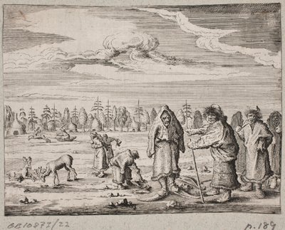 Nomades avec des rennes dans un paysage enneigé - Ubekendt