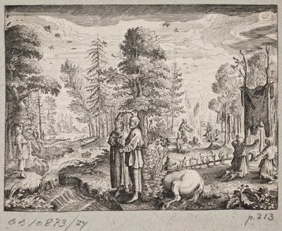 Partie de forêt avec des hommes au bord d