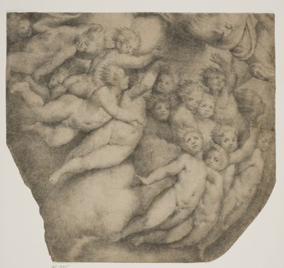 Dieu le Père porté par des anges dans les nuages, d