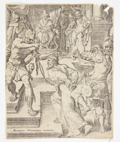 Le Christ devant Caïphe - Ubekendt efter Dirck Volckertsz. Coornhert efter Maarten van Heemskerck