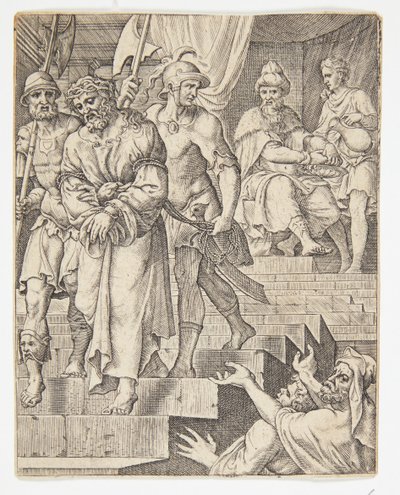Pilate se lavant les mains - Ubekendt efter Dirck Volckertsz. Coornhert efter Maarten van Heemskerck