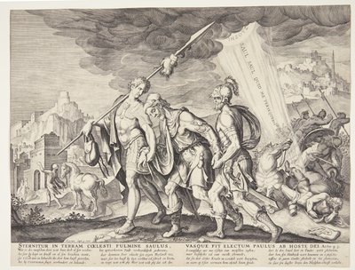 Le Saul aveugle conduit à Damas - Ubekendt efter Philips Galle efter forlæg af Maarten van Heemskerck