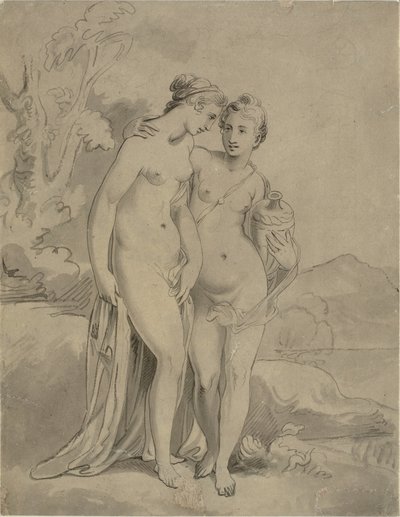 Deux nymphes dans un paysage - Ubekendt engelsk kunstner 1820