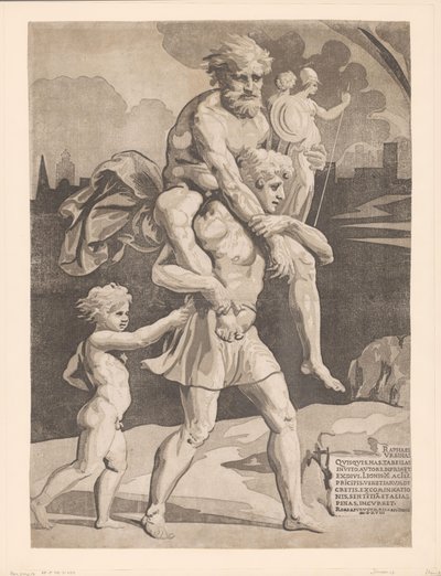 Énée fuit avec sa famille de Troie - Ugo da Carpi