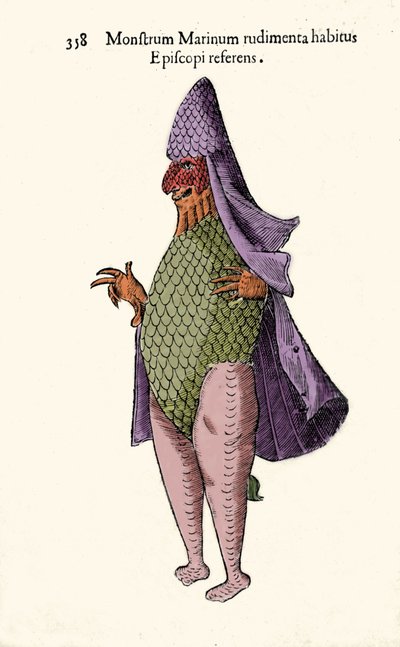 Le poisson évêque, poisson imaginaire et monstre marin par Ulisse Aldrovandi (1522-1605), « Monstrorum Historiae », Bologne 1642 - Ulisse Aldrovandi