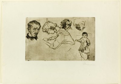 Croquis de quatre têtes et d