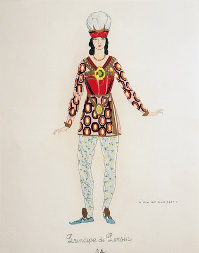 Costume pour le Prince de Perse de Turandot par Giacomo Puccini, croquis de Umberto Brunelleschi (1879-1949) pour la première représentation de l