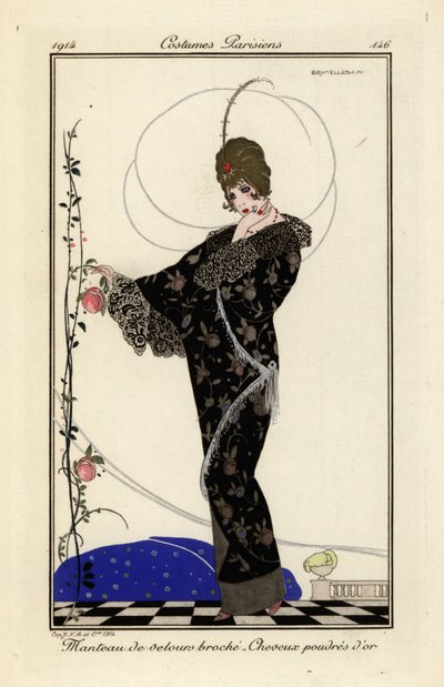 Femme en manteau de velours brodé, cheveux poudrés dorés - Umberto Brunelleschi