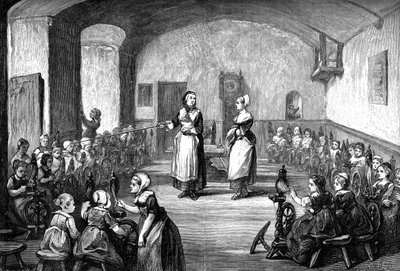 Une école de filature allemande, vers 1880 - Unbekannt