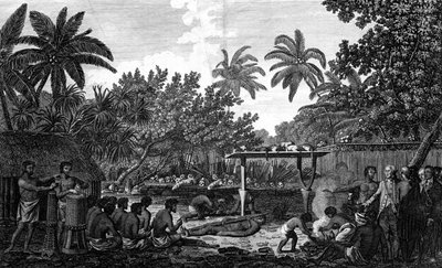 Un sacrifice humain dans un Morai, à Otaheite, en présence du capitaine Cook, vers 1773 - Unbekannt
