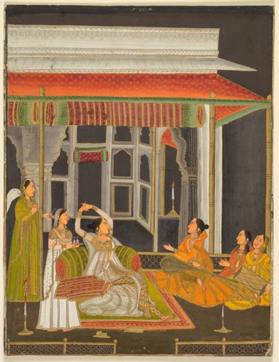 Une princesse sur une terrasse avec des serviteurs la nuit, vers 1760 - Unbekannt