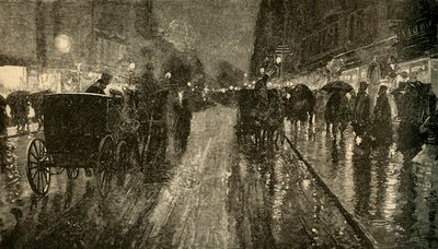 Une nuit pluvieuse - Rue éclairée par l