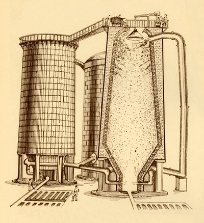Ensemble de hauts fourneaux modernes montrés en section, vers 1930 - Unbekannt