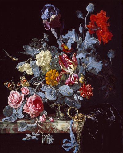 Vase de fleurs avec une montre, milieu du XVIIe siècle - Unbekannt