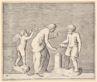 Une femme et un homme sacrifiant en présence de Cupidon, publié vers 1599-1622 - Unbekannt