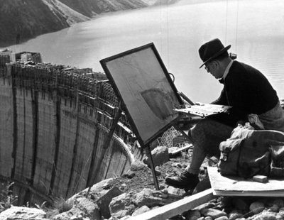 Un artiste de Linz peignant le barrage de Limberg, Autriche, vers 1947-1951 - Unbekannt
