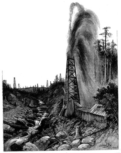 Un jaillissement dans les champs pétrolifères de Pennsylvanie, USA, 1886 - Unbekannt