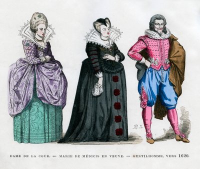 Une dame de la cour, Marie de Médicis en veuve, et un gentilhomme, vers 1620 - Unbekannt