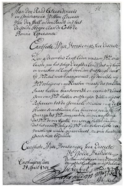 Une lettre de la Compagnie néerlandaise des Indes orientales à Willem Adriaan van der Stel - Unbekannt