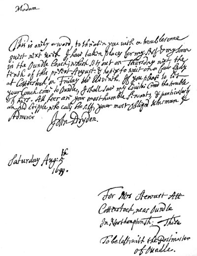 Une lettre écrite par John Dryden 1631-1700, poète anglais, 1699 1840 - Unbekannt