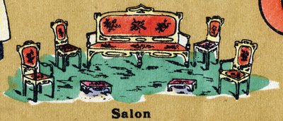 Un salon avec fauteuil, chaises et repose-pieds. Alphabet illustré. Imageries réunies à Jarville-Nancy, début du 20ème siècle. Dim: 40 x 29 cm - Unbekannt