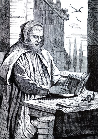 Un moine illuminant un manuscrit - Unbekannt