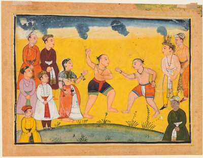 Une page du Mahabharata : Bhima combattant Jayadratha, vers 1615 - Unbekannt