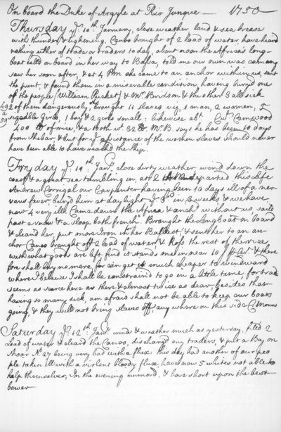 Une page du journal de John Newton, 1750-1754 - Unbekannt