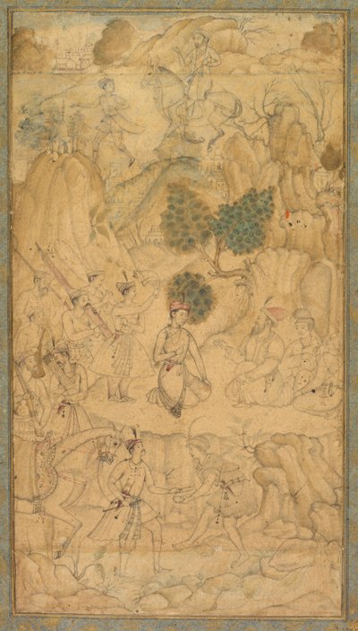 Un prince visitant un saint homme dans un paysage rocheux - Unbekannt