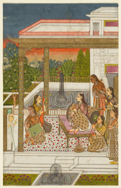 Une princesse avec des servantes sur une terrasse, vers 1720-1730 - Unbekannt