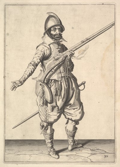 Un soldat en garde libérant sa main droite, de la série Marksmen, planche 37, dans Wapenhandeli... - Unbekannt
