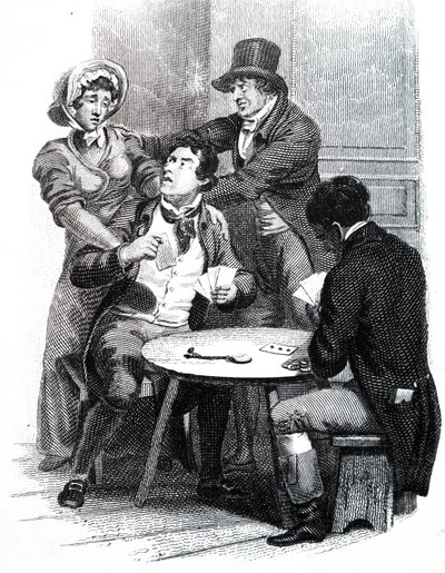 Une femme essayant de retirer son mari de la table de jeu - Unbekannt