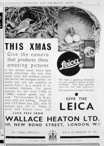 Publicité pour les appareils photo Leica vendus par Wallace Heaton Ltd, New Bond Street, Londres, 1933 - Unbekannt