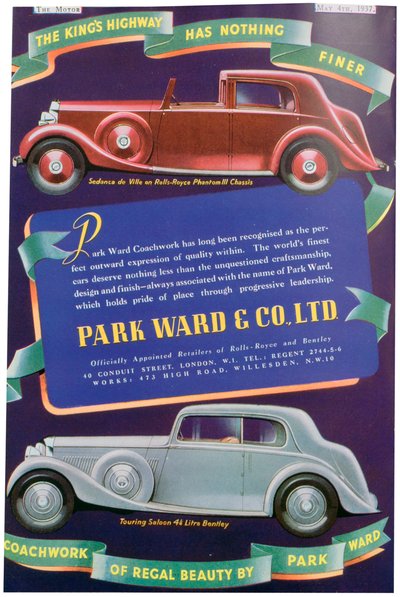 Publicité pour la carrosserie automobile Park Ward and Co, 1937 - Unbekannt
