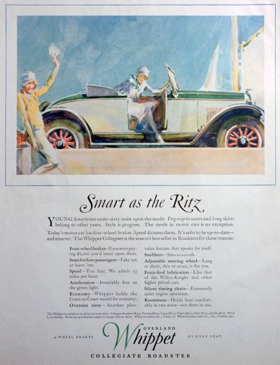Publicité pour la voiture Overland Whippet Collegiate Roadster, 1927 - Unbekannt