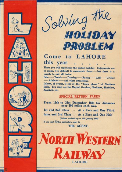 Publicité pour le North Western Railway promouvant les voyages à Lahore, 1936 - Unbekannt