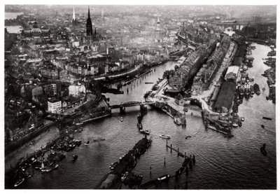 Vue aérienne du port de Hambourg, Allemagne, depuis un Zeppelin, vers 1931-1933 - Unbekannt