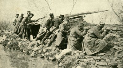 Après les pluies : Infanterie serbe... pendant les inondations, Première Guerre mondiale, c1915, c1920 - Unbekannt