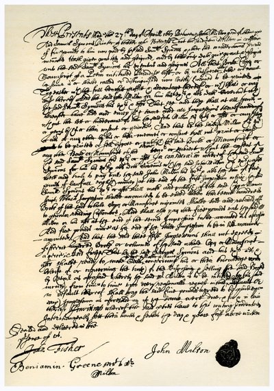 Accord entre John Millton et Samuel Symons, 27 avril 1667 - Unbekannt